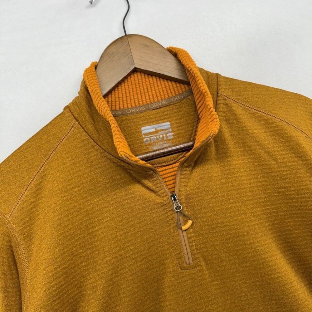 Orvis Fleece Sweater Women's XL Orange Horseshoe Hills Grid 1/4 Quarter Zip